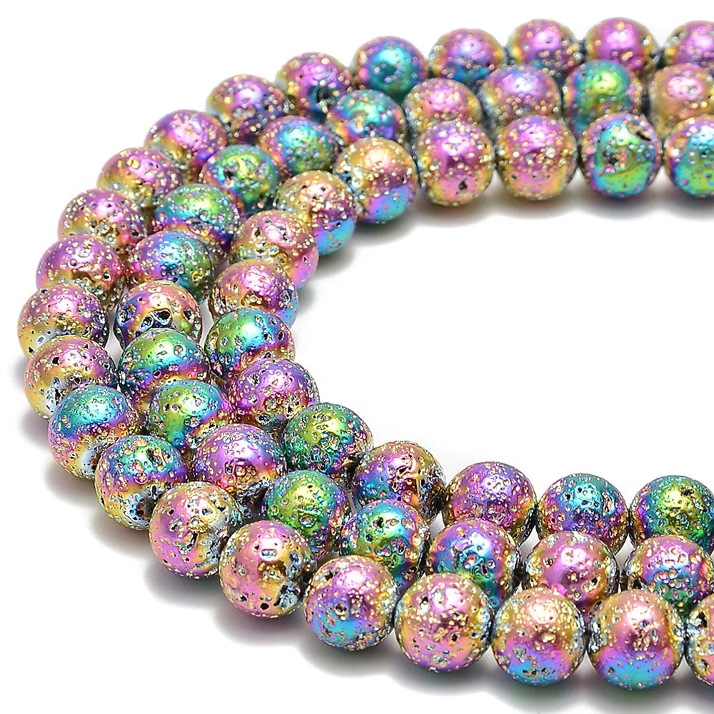 8mm Multi Color Lava Electroplated Plated Lava Gemstone Loose Bead Pumice Rock Lava Stone Loose Beads Jewelry Making Liwan Plaza