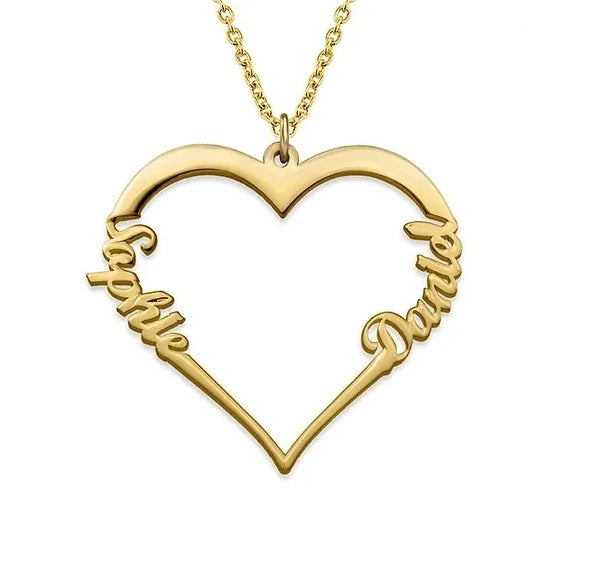 Inspire Jewelry Stainless Steel Couple Name Heart Necklace 18K Gold Plated Hollow Love Heart Pendant Trendy Women's Fashion