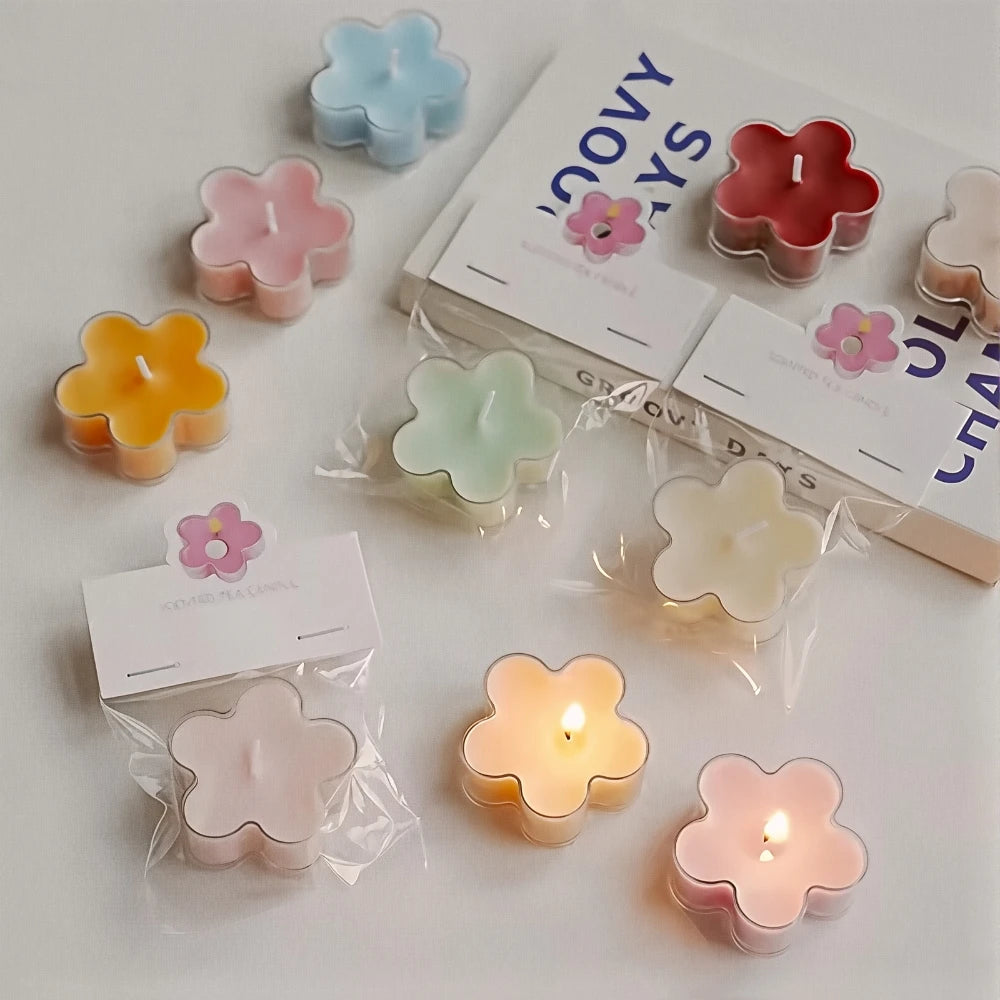 Small Mini Handmade Creative Gifts Flower Colorful Soy Wax Tea Light Candle Birthday Home Decor Fragrance Scented Candles