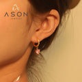 Ason Wholesale Jewelry Women Fashion Drop Earrings 18k Gold Plated Stainless Steel Zirconia Pink Heart Shape Hoop Earrings