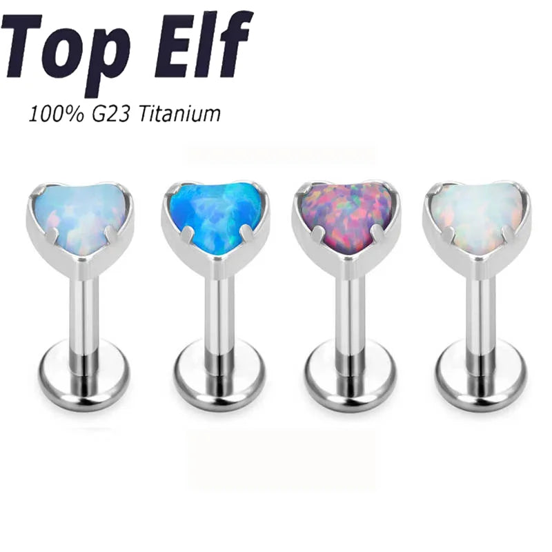 Push Pin Jewelry G23 Titanium Labret Nose Stud Heart Opal Threadless Tragus Earring Fashion Nasal Lip Piercing Jewelry for Women