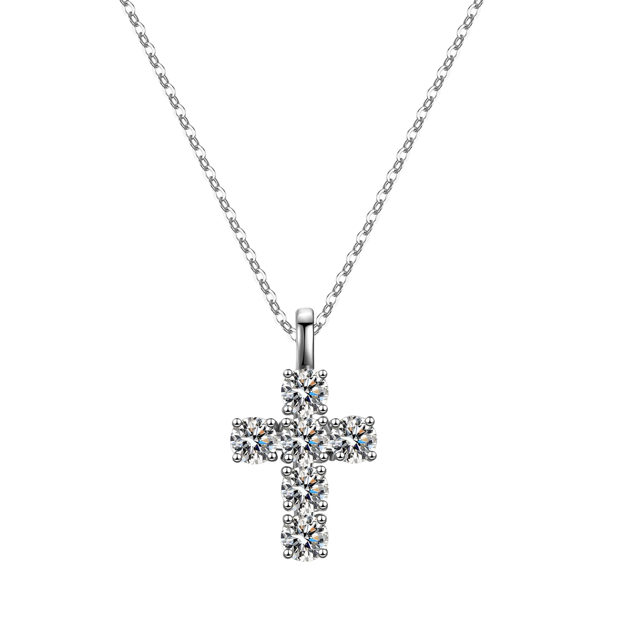 Factory Wholesale Fine Jewelry Cross White Gold Plated D VVS1 Moissanite Diamond Chain S925 Silver Necklace for Women Pendant