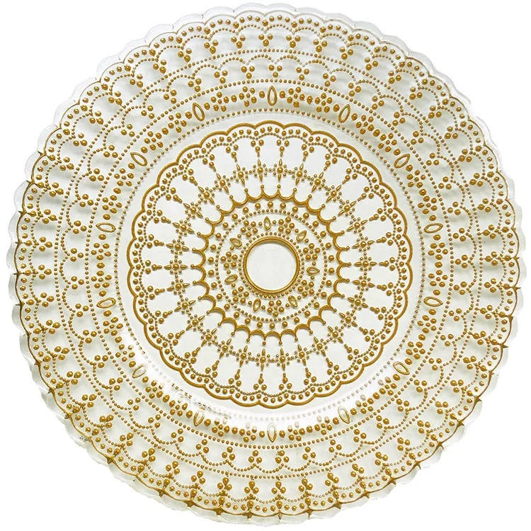 European Court Style Weaving Pearl Dot Patterns Glass Plate Underplates Decoration on Table for Wedding Event