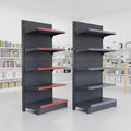 LOW MOQ Dark Gray Heavy Duty Metal Supermarket Display Shelves with Double-Sided Design and Quick Installation