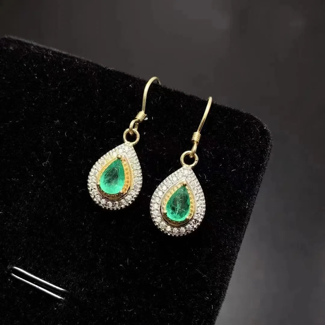 Oversized 925 Sterling Silver Dainty Drop Hoop Earrings New Design Natural Emerald Gold for Women's Anniversary Party Gift