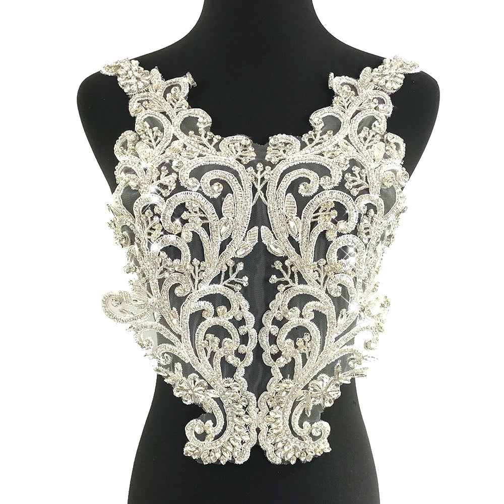 W009 New Arrival Sparkling Rhinestone Bodice Applique Crystal Applique Crystal Bodice Applique for Wedding Dress