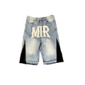 DENIMGUYS Men's Y2k Jeans Shorts Custom Logo Raw Hem Cut Edge Knee Length Vintage Washed Loose Denim Shorts for Men