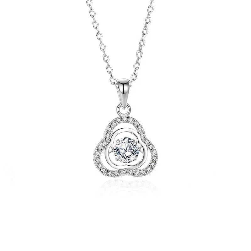 MN33 Luxury 925 Sterling Silver VVS 5mm 0.5Ct Moissanite Diamond Round Clover Pendant Necklace Fine Jewelry for Women Wedding