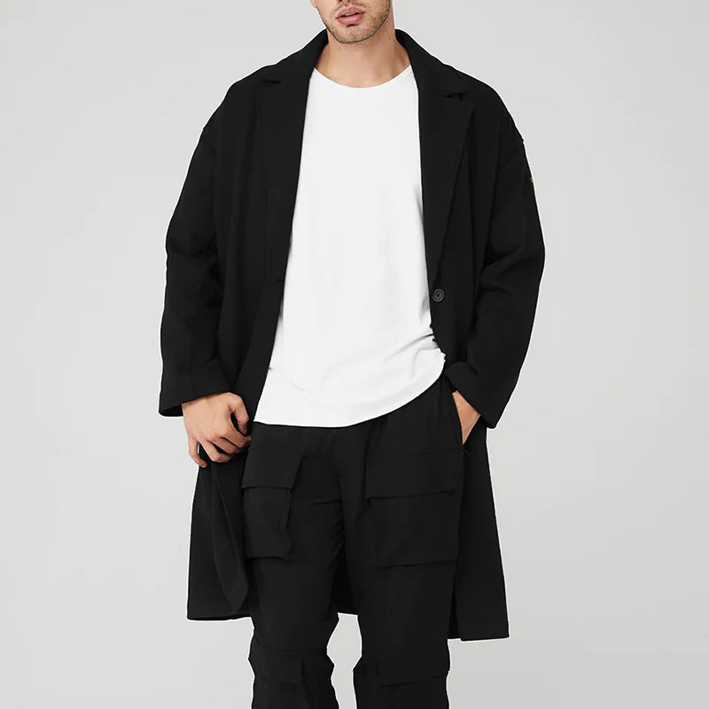 Men's Custom Wholesale Casual Trench Jacket Coat Business Reversible Eco-Friendly Wool/Silk with Long Lapel and Fleece Lining