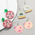 Trendy Cute Crystal Ball Christmas Tree Laser Round Earth Star Sweet Doughnut Glitter Pink Girl Gift Acrylic Dangling Earrings