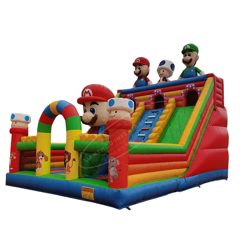 Super Mario Cartoon Character Inflatable Playground Bounce Dry Slide Bouncy House Combo Bouncer for Kids