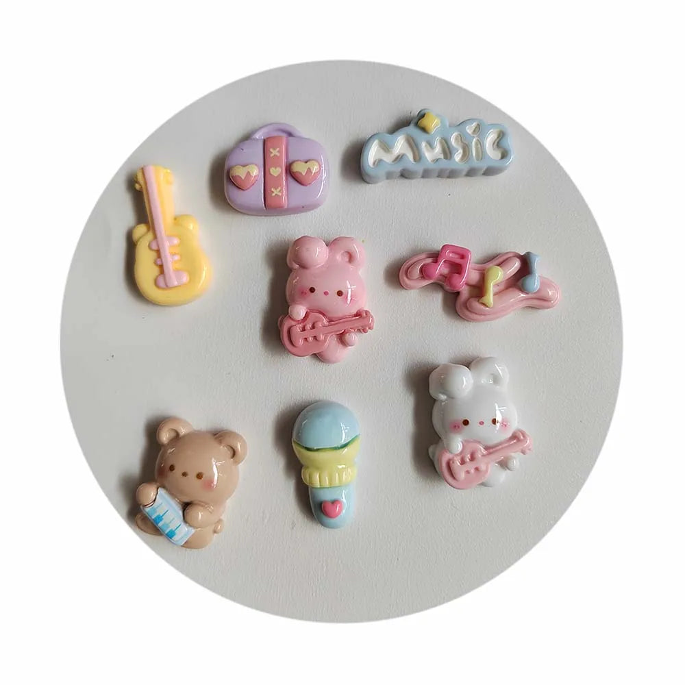 100pcs Cartoon Resin Music Phone Resin Cabochon Phone Case Deco Parts Character DIY Hair Bows Accessories