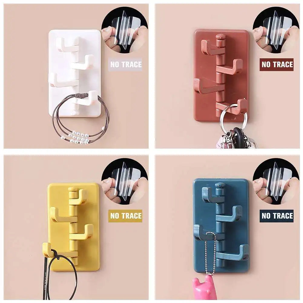 4 in 1 Rotation Wholesale Creative Plastic Hook Self -stick Storage Shelf Household Bathroom Wall -mounted Plastic Hook