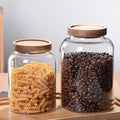 Large Round Borosilicate Glass Food Storage Jar with Acacia Wood Lid Custom Logo Airtight for Pantry Spice and Coffee Storage