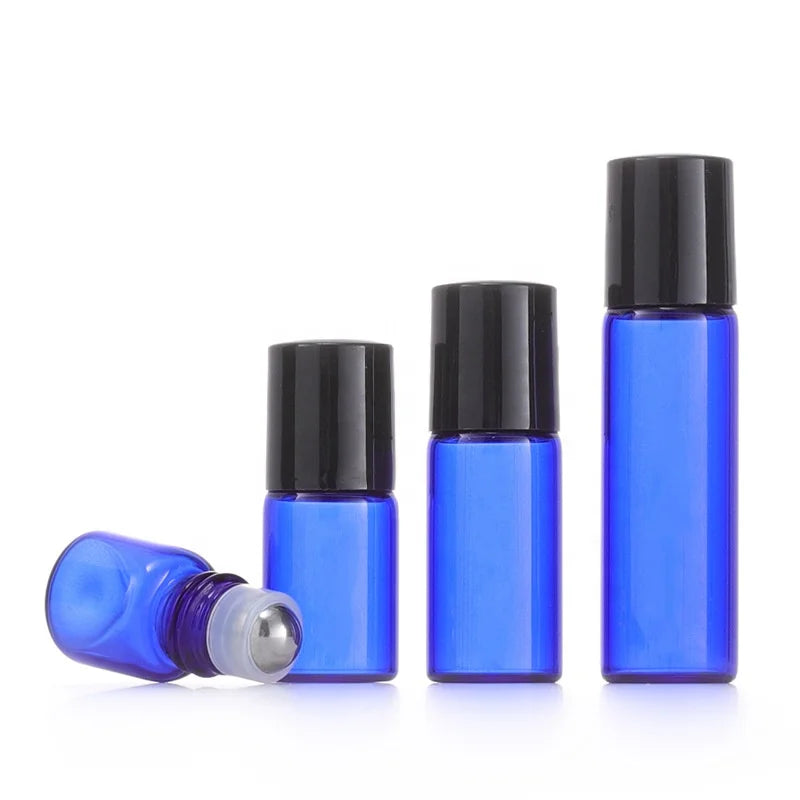 1ml 2ml 3ml 5ml Blue Glass Vials Roll on Bottle Glass Bottle With Stainless Steel Roller Ball for Tester Perfume Bottle