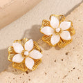 Minimalist Double Flower Earrings Shell Stud Earrings PVD 18K Gold Plated Stainless Steel Earrings for Women