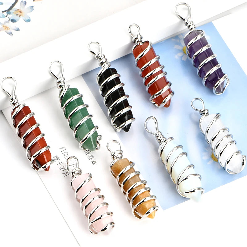 Manufacturers Provide Hand Thread Spiral Stone Point Pendant Exquisite Handcrafted Natural Crystal Stone Pendant