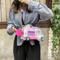 Novelty Design Women's Ice Cream Van Shaped Shoulder Bag Creative Chain Crossbody Bags Handbags Cute Purses with Furry Ball