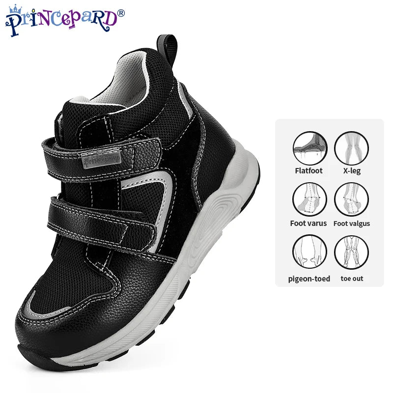 Princepard New Arrival Black Leather Sport Shoes Children's Winter Orthopedic Fashion Corrective Shoes Wholesale for Kids