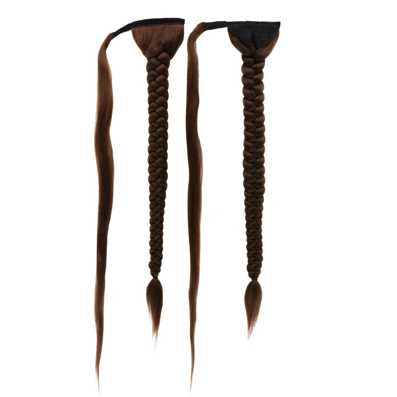 LW-94QT 30inch Super Long Wrap Around Box Braided Clip in Synthetic Hair Heat Resistant Straight Yaki Style Ponytail