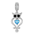 Blue Zircon Owl Openwork Pendant Authentic 925 Sterling Silver Beads for Women Jewelry Charm Bracelet Wholesale Fine Accessory