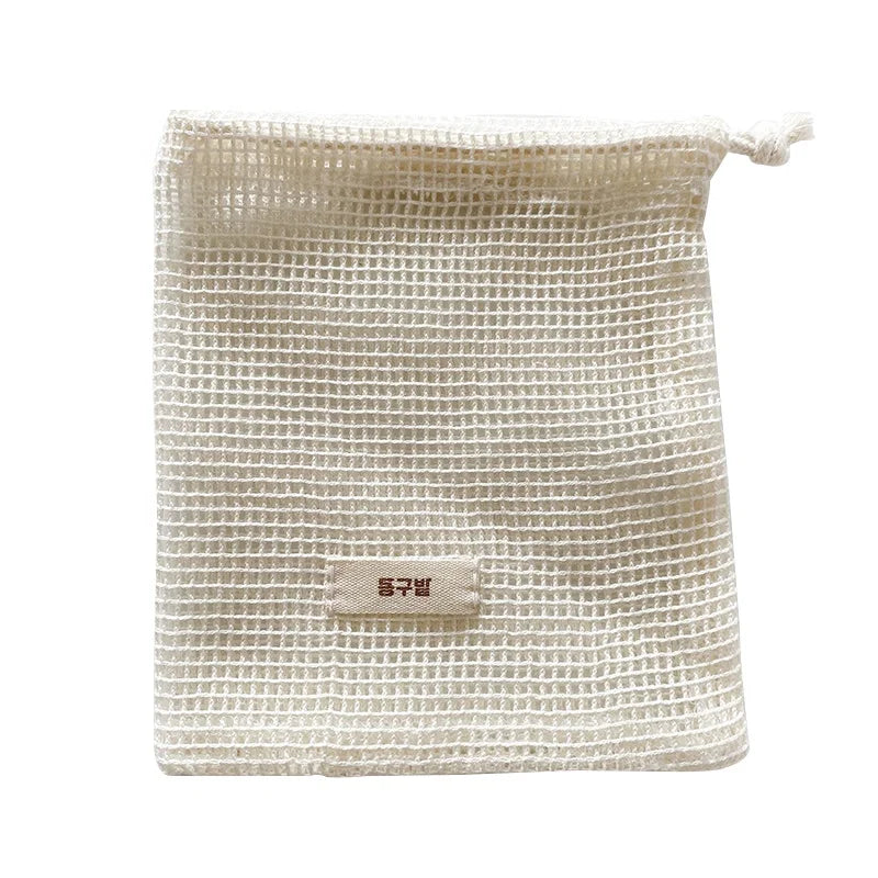 Custom Label 11*13 cm Natural Drawstring Cotton Mesh Soap Pouches Cosmetics Pad Bags