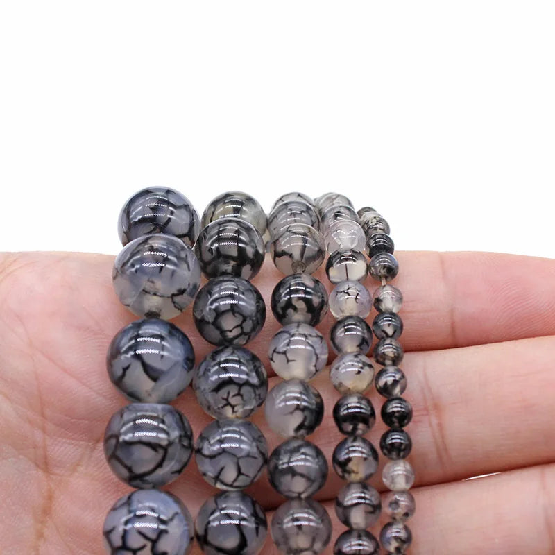 Natural Stone Black Dragon Vein Agate Gemstone Round Loose Beads Crystal Energy Stone Healing Power DIY for Jewelry Making 1 Str