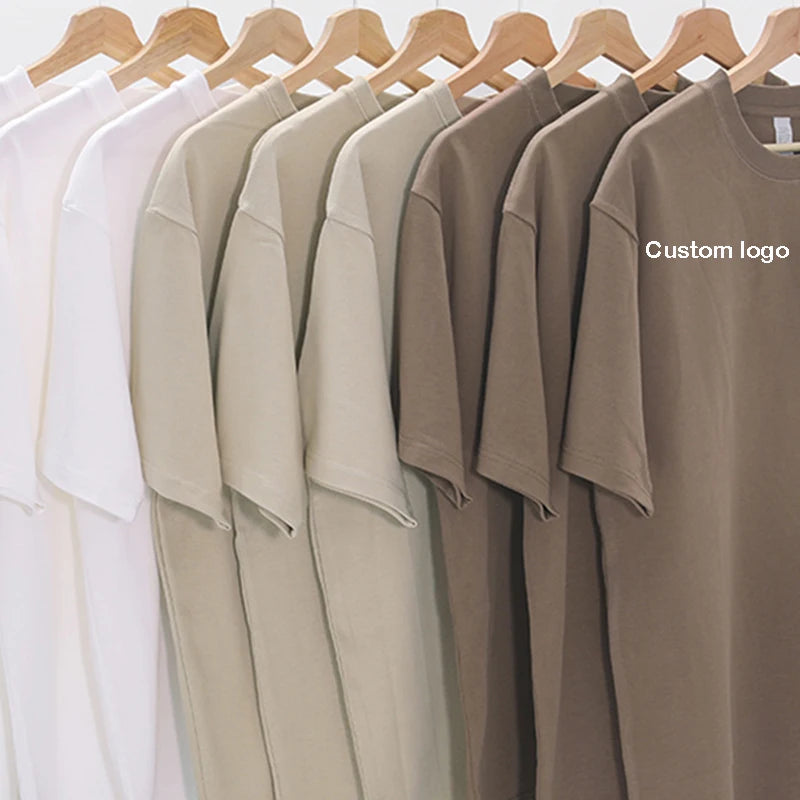 Solid Color T-shirt Men Oversized Shorts Sleeves Tops Custom Embroidered Logo COTTON Shirt Hip Hop Blank Tops