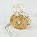Elegant Women's Hand-Knitted Rattan Cross-Body Hand-Held Bag Semicircular Shape Durable Eco-Friendly Cotton Lining Zipper