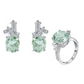 Abiding High Grade Green Amethyst Gemstone White Cz Butterfly 925 Sterling Silver Earrings Ring Jewelry Set for Girlfriends