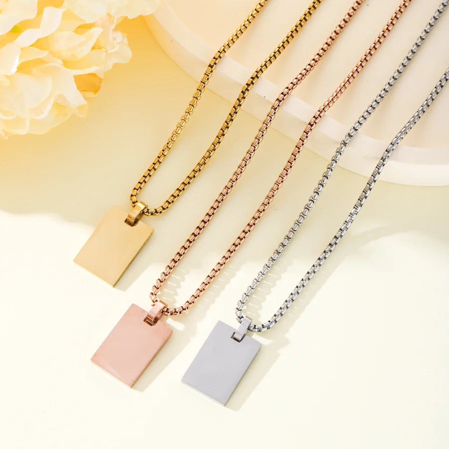 New Fashion Stainless Steel Engraved Letter Pendant Necklace Custom Logo Vertical Bar Pendant Charm Necklace