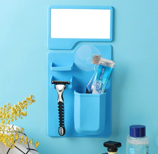 Silicone Adsorption Mirror Bathroom Mirror Anti Fall Silicone Mirror Cover Toothbrush Holder Shaving Rack Multi-color