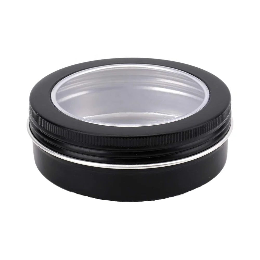 Hot Sale Black 4OZ Recyclable Spice Cosmetic Mint Candy Storage Aluminum Jar Decorative Candle Tin Clear PVC Window Food Perfume