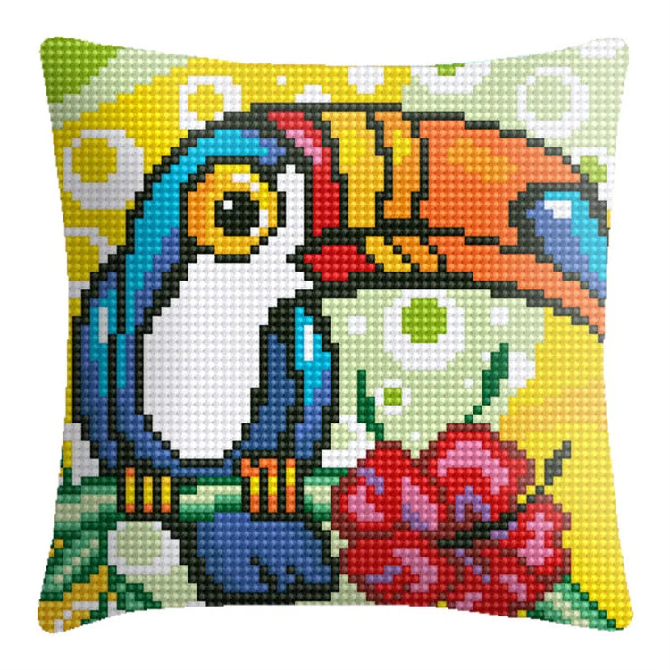 New DIY Crafts Cross Stitch Kit Crewel Embroidery Pillows Kits Cute Bird Pillow Cushion Cover Kit for Home
