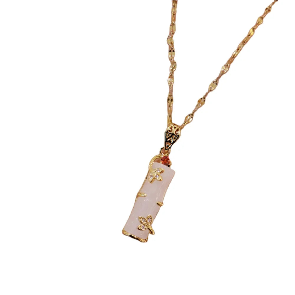 Fashion Titanium Stainless Steel Golden Bamboo Vertical bar Pendant Necklace Simple Charm Women Choker Necklaces Jewelry
