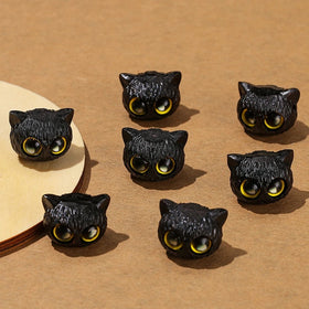 20mm Ebony Handmade Carved Cute Big Eyes Cartoon Cat Beads for DIY Jewelry Making Accessory