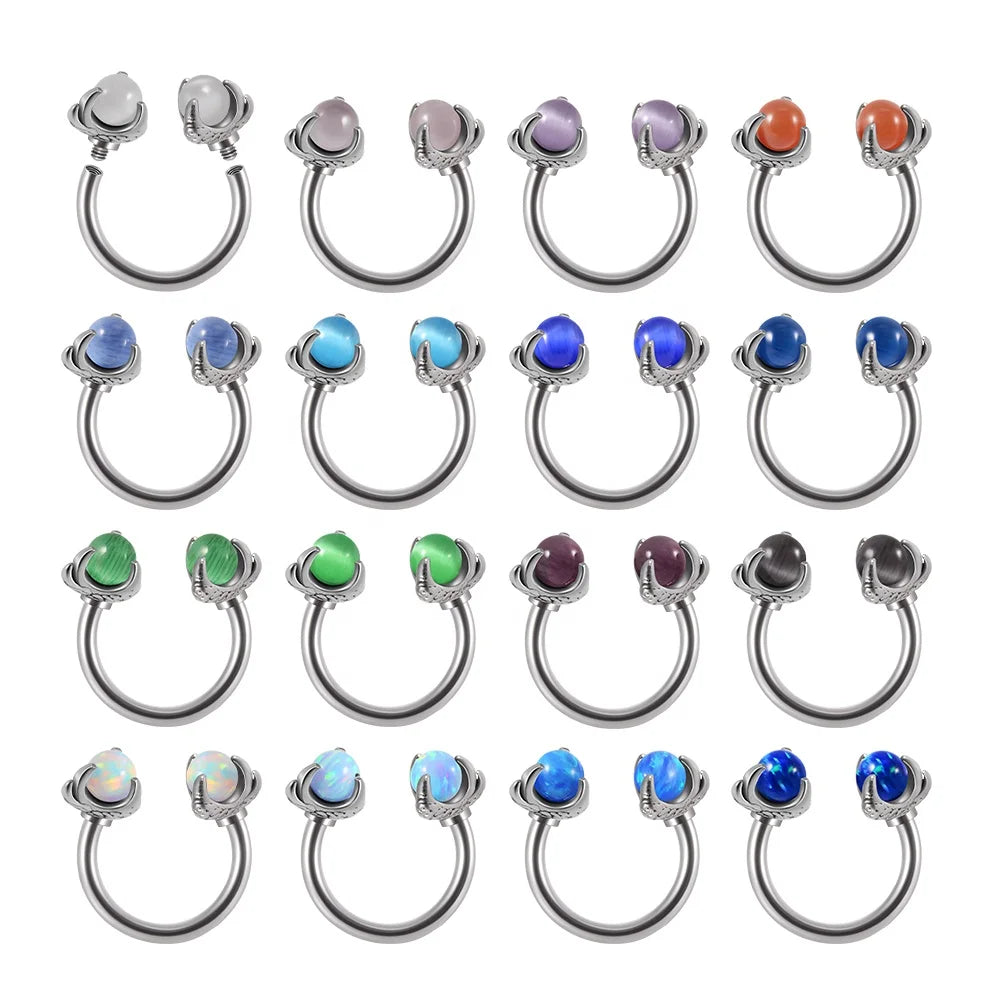 Trendy 316L Surgical Steel CBB Ring Claw Opal Stone Horseshoe Barbell Tragus Earrings Daith Lip Piercing Stylish Stainless Steel