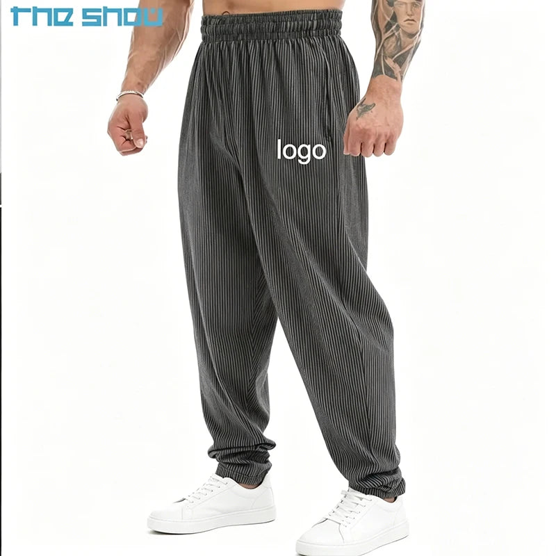 Wholesale Fashion Heavy Weight Cotton Sweatpants Streetwear High Quality Custom Corduroy Men's Baggy Loose Fit Sweatpants