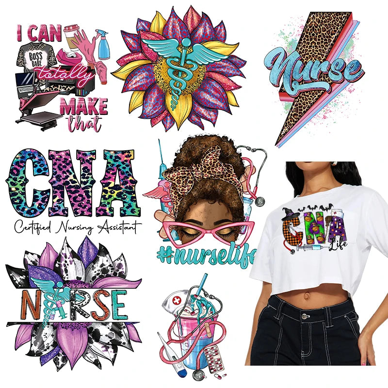 Iron on Decal Dtf Screen Print Transfers Nurse Decoration Heat Transfer Designs for t Shirts