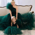 S8380F 2026High -quality Hot -selling Dark Green Shoulder Gauze Parent -child Dressing Birthday Party Sleepwear Women Plus Size