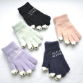 MIO Women Winter Gloves Cute Jacquard Open Fingertip Gloves Thicken Warm Girls Knitted Gloves Soft Stretchy Full Fingers Mittens