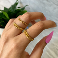 18K Gold Plated Stainless Steel Figaro Chain Rings Waterproof Punk Cuban Link Chain Rings