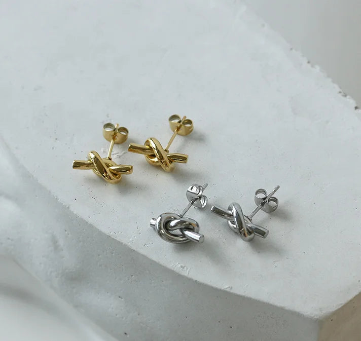 Unique 18 K PVD Gold Plated Stud Earrings for Women Stainless Steel Non Tarnish Knot Earrings