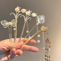 Chinese Style Tassel Hair Clip for Women Fan Hair Stick Pins Flower Handmade Hairpins Charm Jewelry Accessories Hair Ornaments