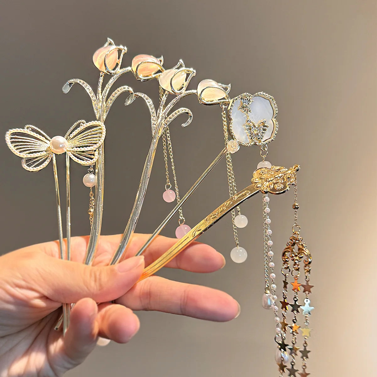 Chinese Style Tassel Hair Clip for Women Fan Hair Stick Pins Flower Handmade Hairpins Charm Jewelry Accessories Hair Ornaments