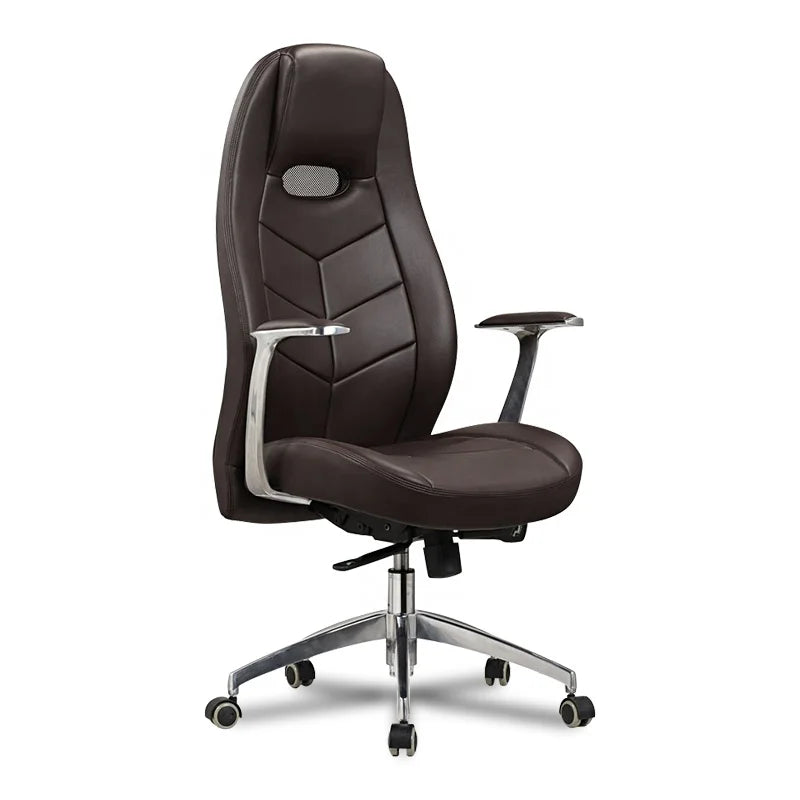 High-Back Adjustable Modern Executive Ergonomic PU Leather Lift Chair Aluminum Base Swivel Wood Frame Office Manager Chair Black