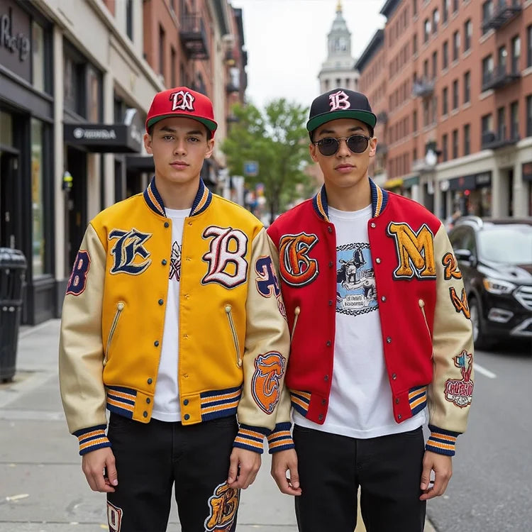 Street Wear Men's Jacket Colored Wool Factory Custom Contrast Color Patchwork Varsity Letterman Jacket
