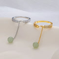 European and American Open Adjustable Ring Female Rhinestone Pull-out Ring with Hetian Jade Tassel
