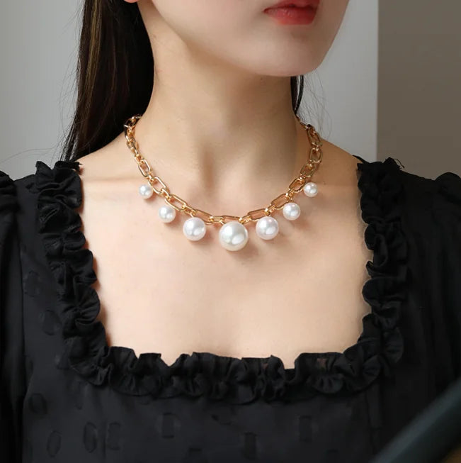 European American Fashion Pearl Set Original Design Stainless Steel Gold Plated 4-Piece Pearl Irregular Necklace Earrings Party