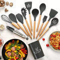 Eco-Friendly 12 Pcs Heat Resistant Kitchen Gadgets Utensil Set Silicone Cooking Kitchen Utensils with Wooden Handle